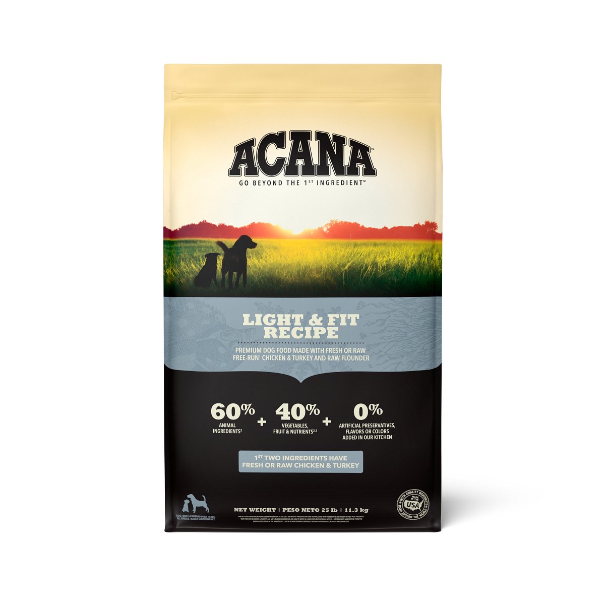 Acana Light & Fit 11.3 kg — Control de peso, pollo pavo y pescado